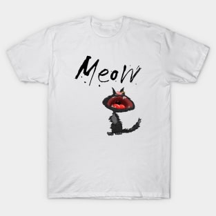 Black cat Meow T-Shirt